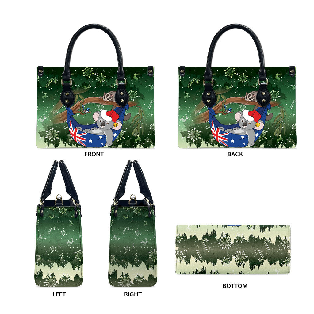 Aussie Festive Koala Christmas Leather Bag Koala-ty Time Flag Hammock Green Style