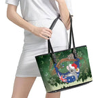 Aussie Festive Koala Christmas Leather Tote Bag Koala-ty Time Flag Hammock Green Style