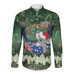 Aussie Festive Koala Christmas Long Sleeve Button Shirt Koala-ty Time Flag Hammock Green Style
