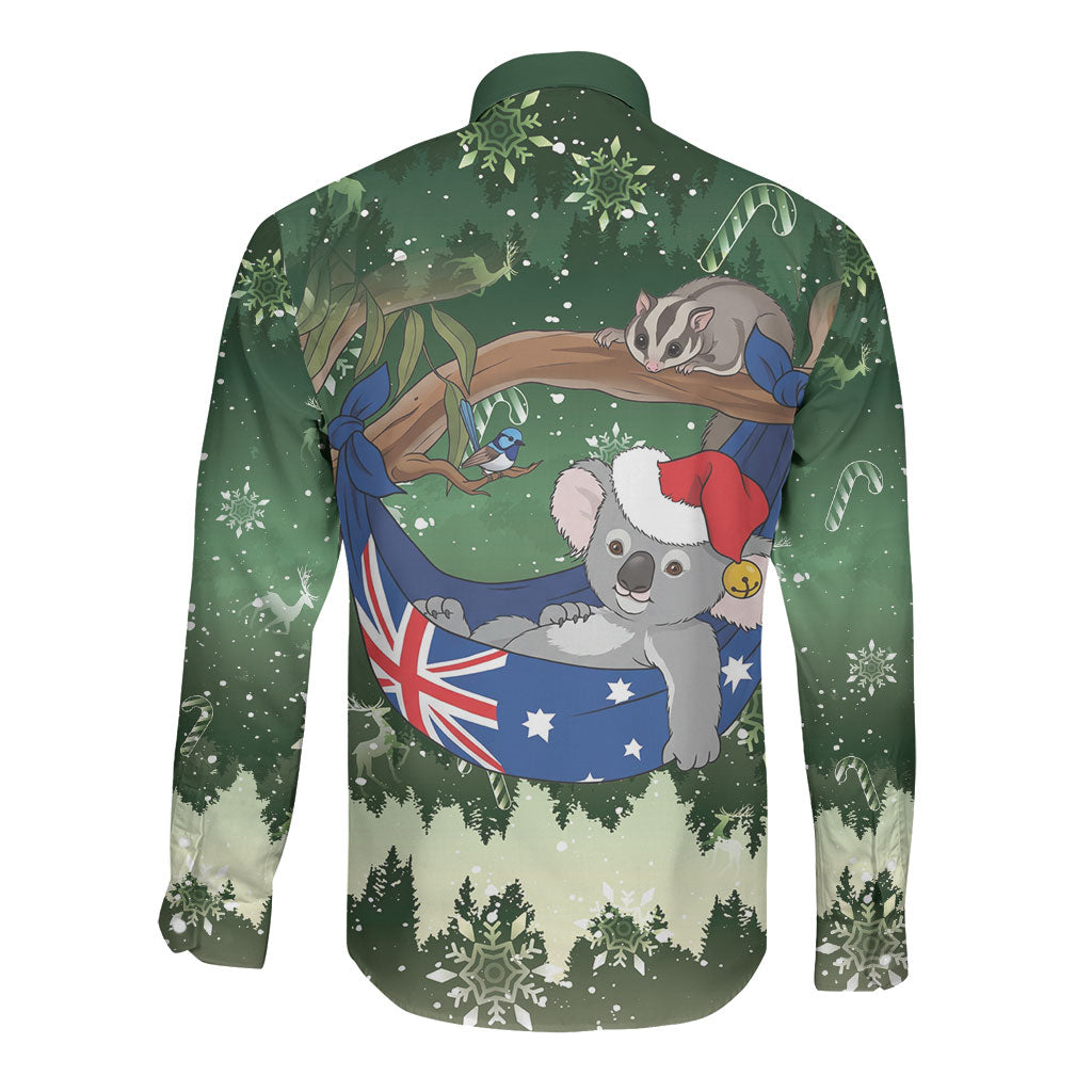 Aussie Festive Koala Christmas Long Sleeve Button Shirt Koala-ty Time Flag Hammock Green Style