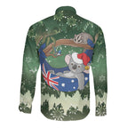 Aussie Festive Koala Christmas Long Sleeve Button Shirt Koala-ty Time Flag Hammock Green Style