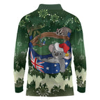 Aussie Festive Koala Christmas Long Sleeve Polo Shirt Koala-ty Time Flag Hammock Green Style