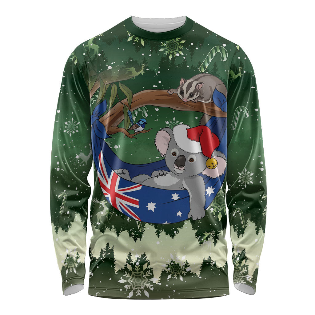 Aussie Festive Koala Christmas Long Sleeve Shirt Koala-ty Time Flag Hammock Green Style
