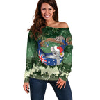 Aussie Festive Koala Christmas Off Shoulder Sweater Koala-ty Time Flag Hammock Green Style
