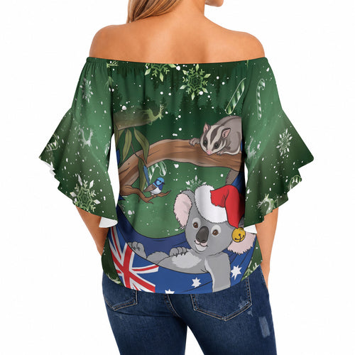 Aussie Festive Koala Christmas Off Shoulder Wrap Waist Top Koala-ty Time Flag Hammock Green Style