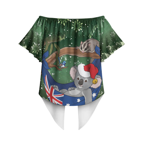 Aussie Festive Koala Christmas Off Shoulder Wrap Waist Top Koala-ty Time Flag Hammock Green Style
