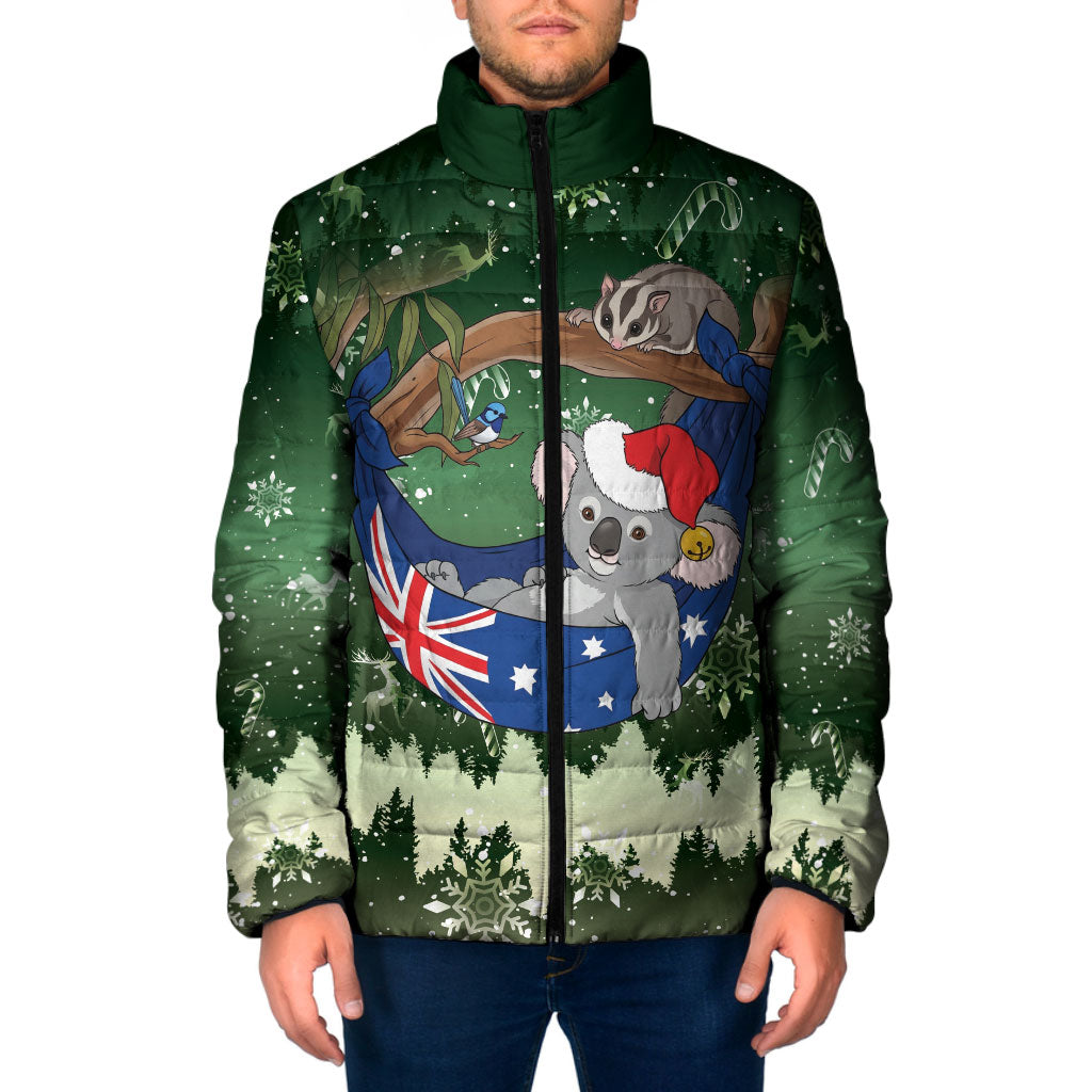 Aussie Festive Koala Christmas Padded Jacket Koala-ty Time Flag Hammock Green Style
