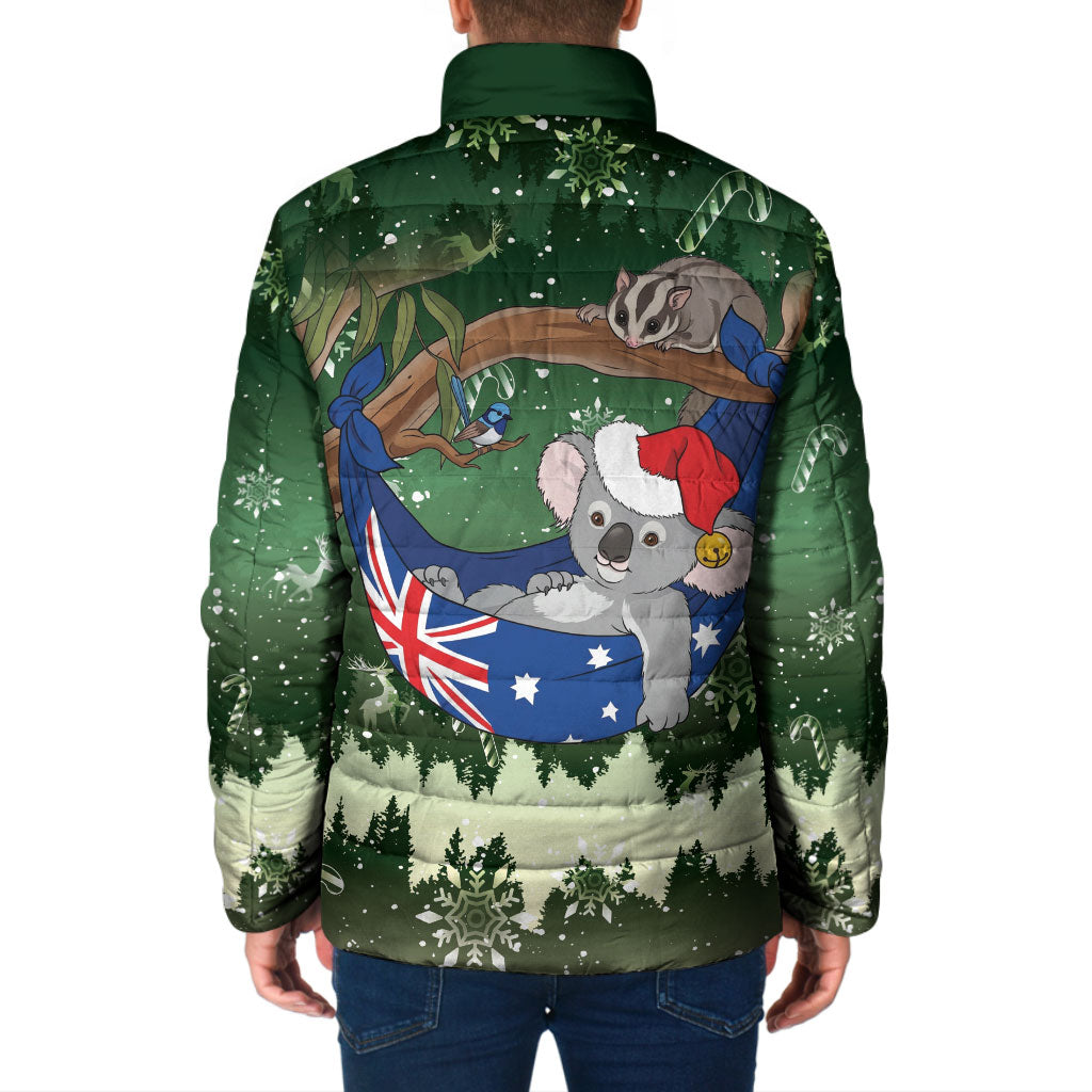 Aussie Festive Koala Christmas Padded Jacket Koala-ty Time Flag Hammock Green Style