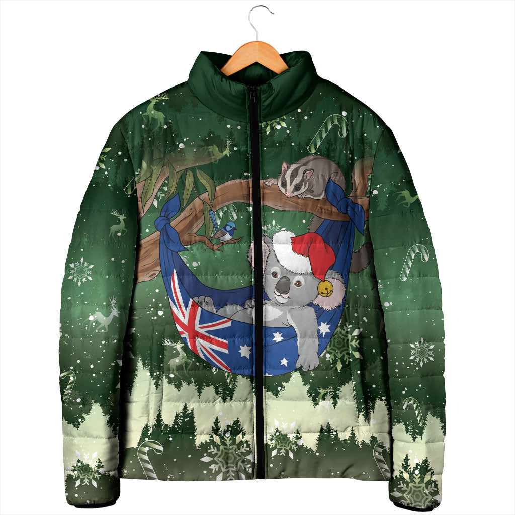 Aussie Festive Koala Christmas Padded Jacket Koala-ty Time Flag Hammock Green Style