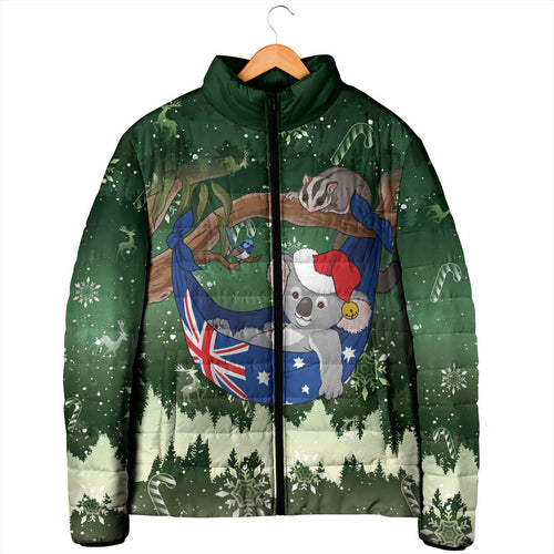 Aussie Festive Koala Christmas Padded Jacket Koala-ty Time Flag Hammock Green Style