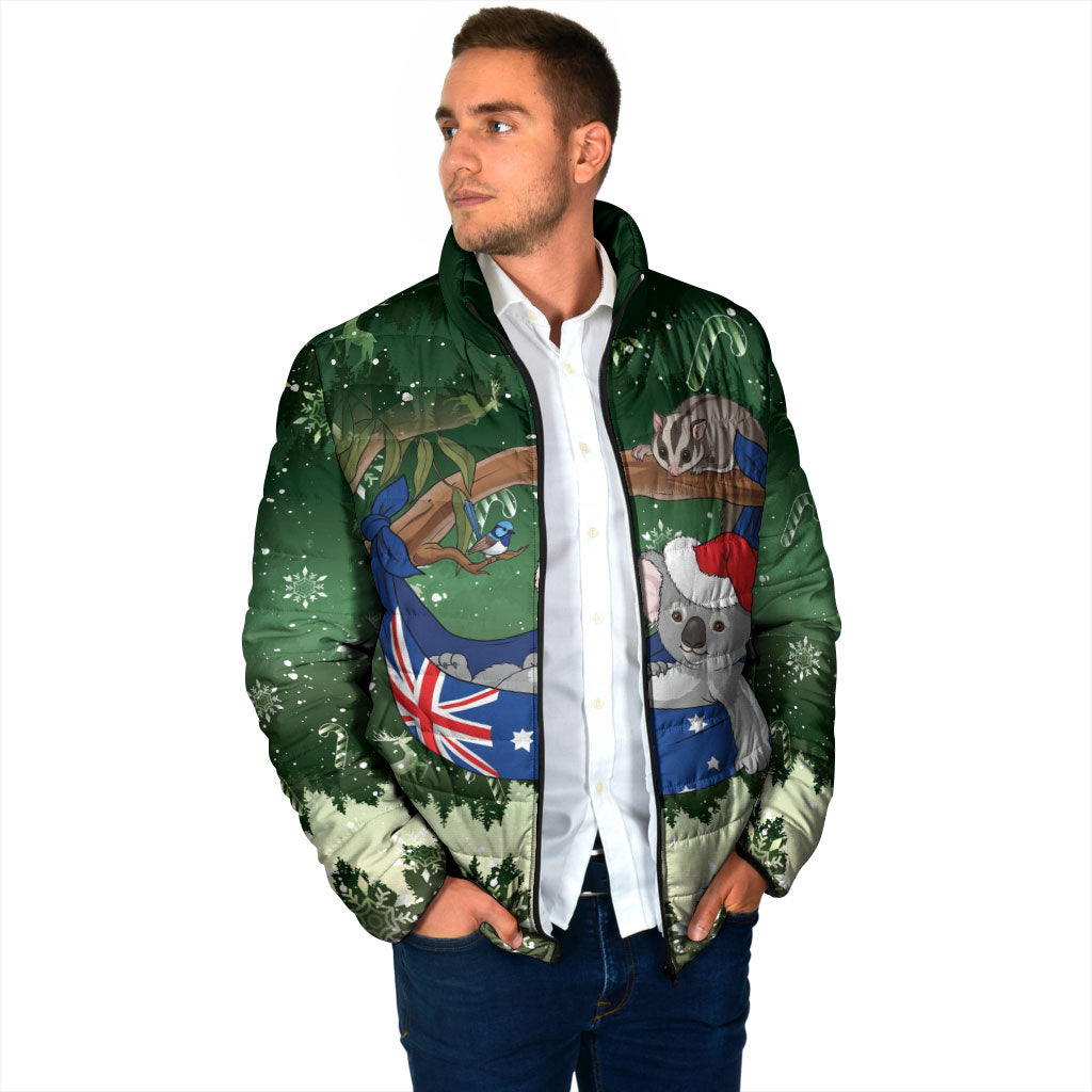Aussie Festive Koala Christmas Padded Jacket Koala-ty Time Flag Hammock Green Style
