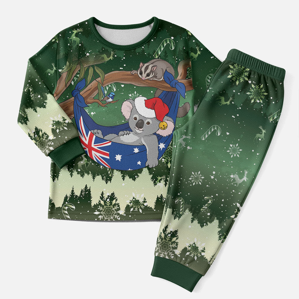 Aussie Festive Koala Christmas Pajama Set Koala-ty Time Flag Hammock Green Style