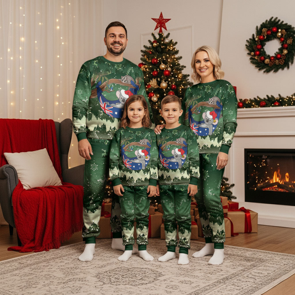 Aussie Festive Koala Christmas Pajama Set Koala-ty Time Flag Hammock Green Style