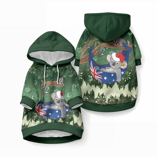 Aussie Festive Koala Christmas Pet Hoodie Koala-ty Time Flag Hammock Green Style