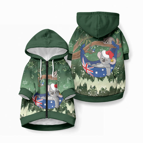 Aussie Festive Koala Christmas Pet Hoodie Koala-ty Time Flag Hammock Green Style