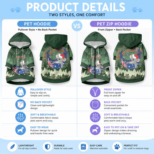 Aussie Festive Koala Christmas Pet Hoodie Koala-ty Time Flag Hammock Green Style