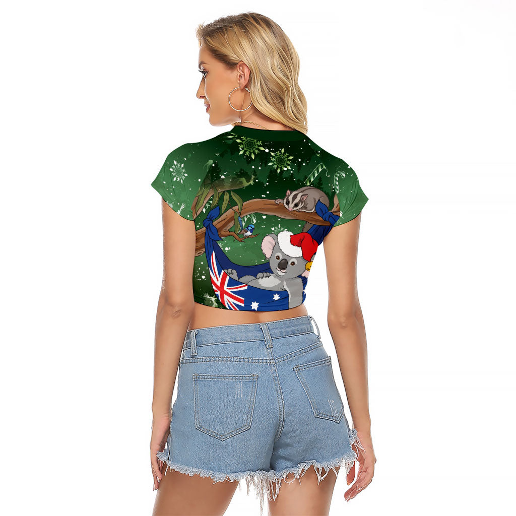 Aussie Festive Koala Christmas Raglan Cropped T Shirt Koala-ty Time Flag Hammock Green Style