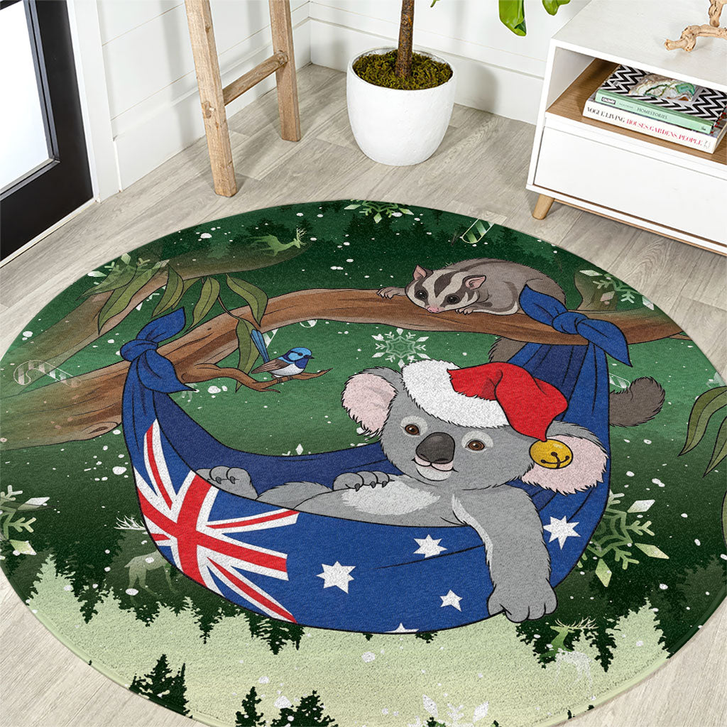 Aussie Festive Koala Christmas Round Carpet Koala-ty Time Flag Hammock Green Style