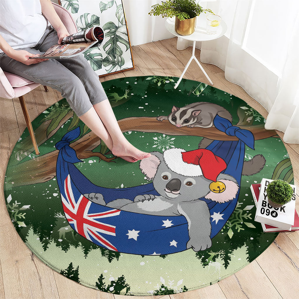 Aussie Festive Koala Christmas Round Carpet Koala-ty Time Flag Hammock Green Style