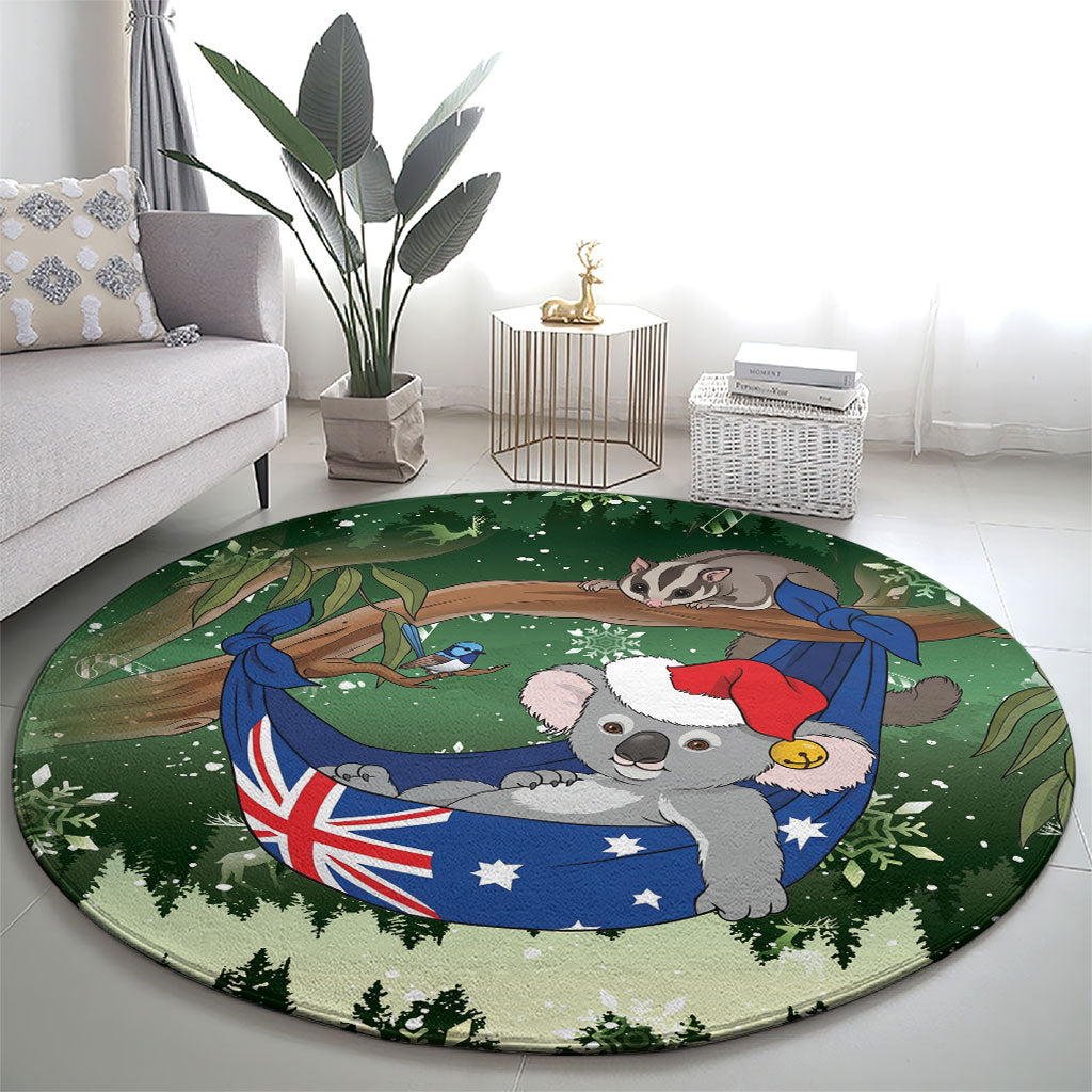 Aussie Festive Koala Christmas Round Carpet Koala-ty Time Flag Hammock Green Style