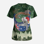 Aussie Festive Koala Christmas Scrub Top Koala-ty Time Flag Hammock Green Style