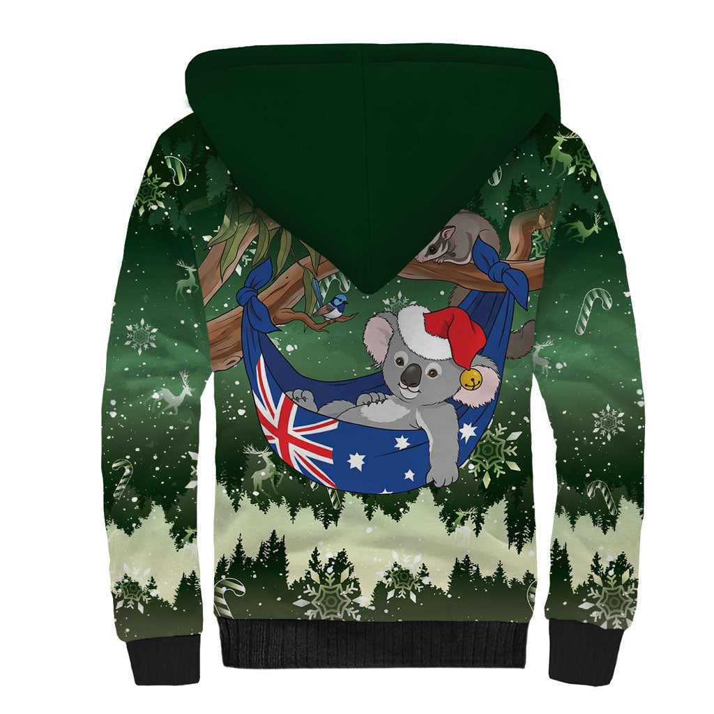 Aussie Festive Koala Christmas Sherpa Hoodie Koala-ty Time Flag Hammock Green Style