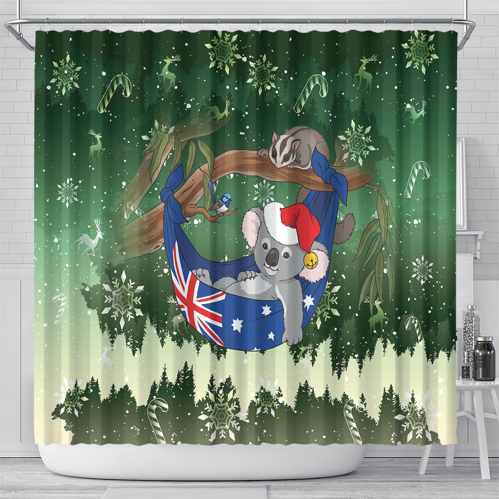 Aussie Festive Koala Christmas Shower Curtain Koala-ty Time Flag Hammock Green Style