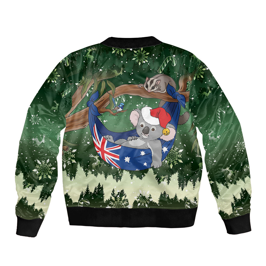 Aussie Festive Koala Christmas Sleeve Zip Bomber Jacket Koala-ty Time Flag Hammock Green Style