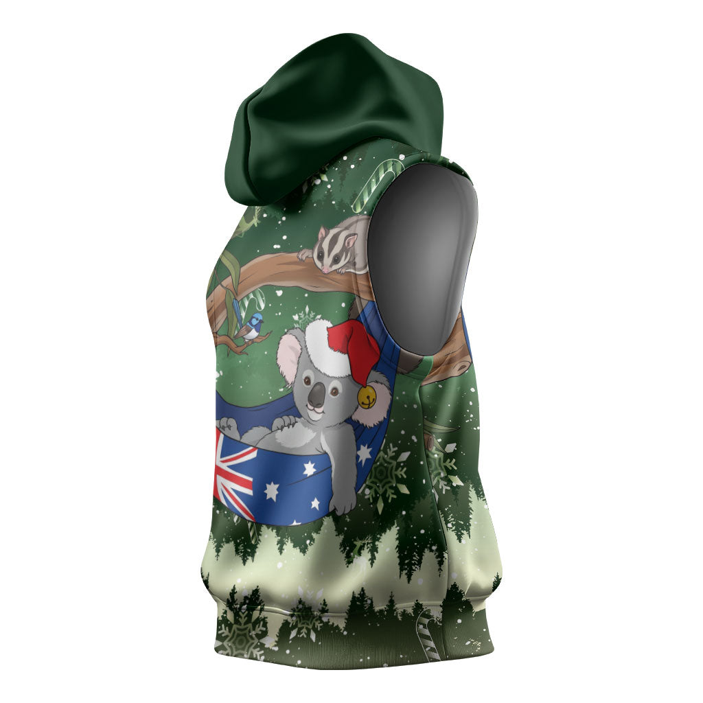 Aussie Festive Koala Christmas Sleeveless Hoodie Koala-ty Time Flag Hammock Green Style