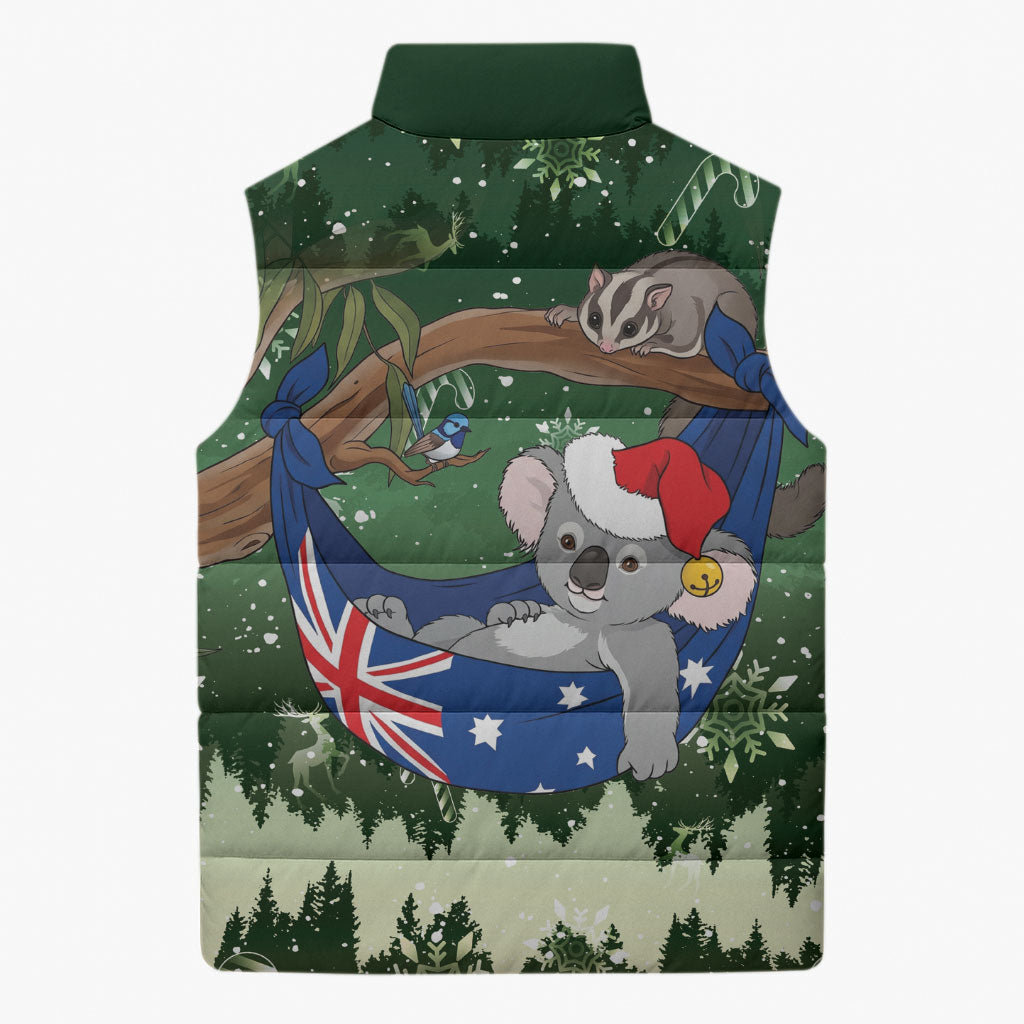 Aussie Festive Koala Christmas Sleeveless Puffer Jacket Koala-ty Time Flag Hammock Green Style