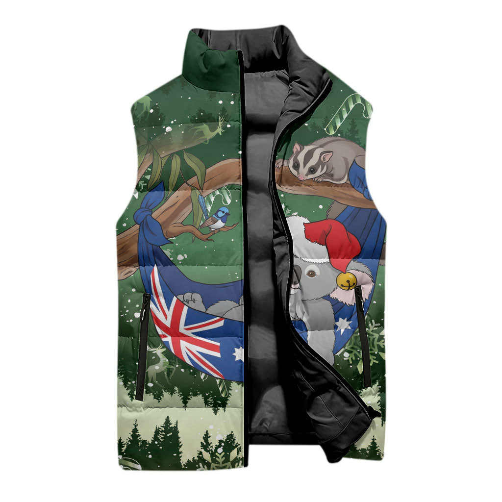 Aussie Festive Koala Christmas Sleeveless Puffer Jacket Koala-ty Time Flag Hammock Green Style