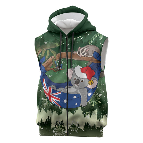 Aussie Festive Koala Christmas Sleeveless Zip Hoodie Koala-ty Time Flag Hammock Green Style