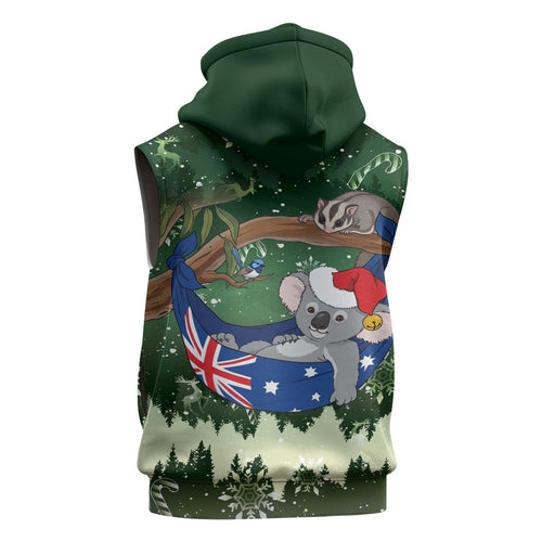 Aussie Festive Koala Christmas Sleeveless Zip Hoodie Koala-ty Time Flag Hammock Green Style