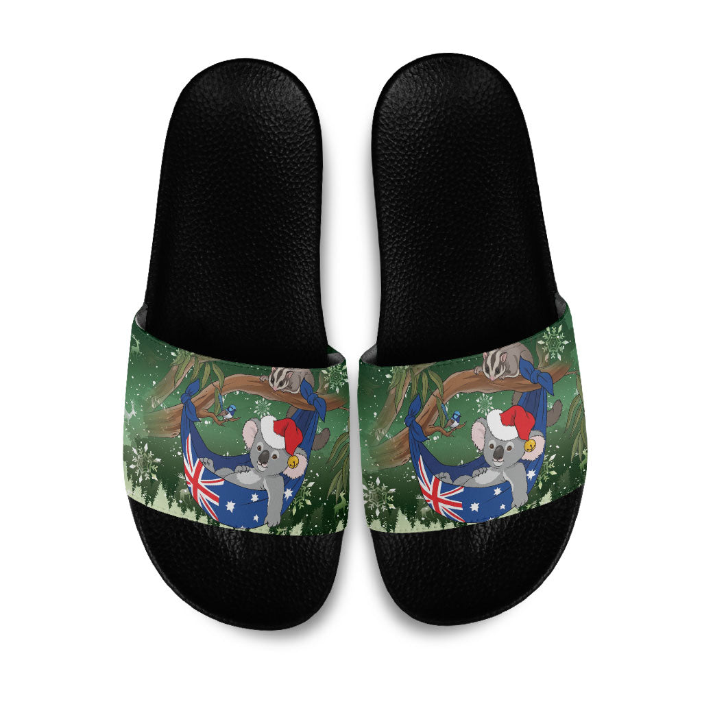 Aussie Festive Koala Christmas Slide Sandals Koala-ty Time Flag Hammock Green Style