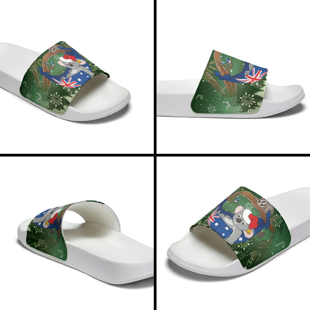 Aussie Festive Koala Christmas Slide Sandals Koala-ty Time Flag Hammock Green Style