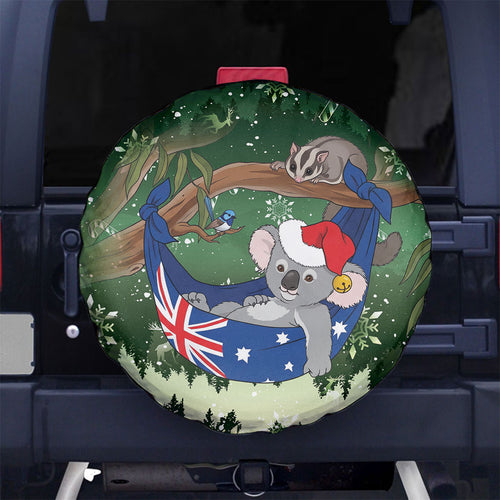 Aussie Festive Koala Christmas Spare Tire Cover Koala-ty Time Flag Hammock Green Style