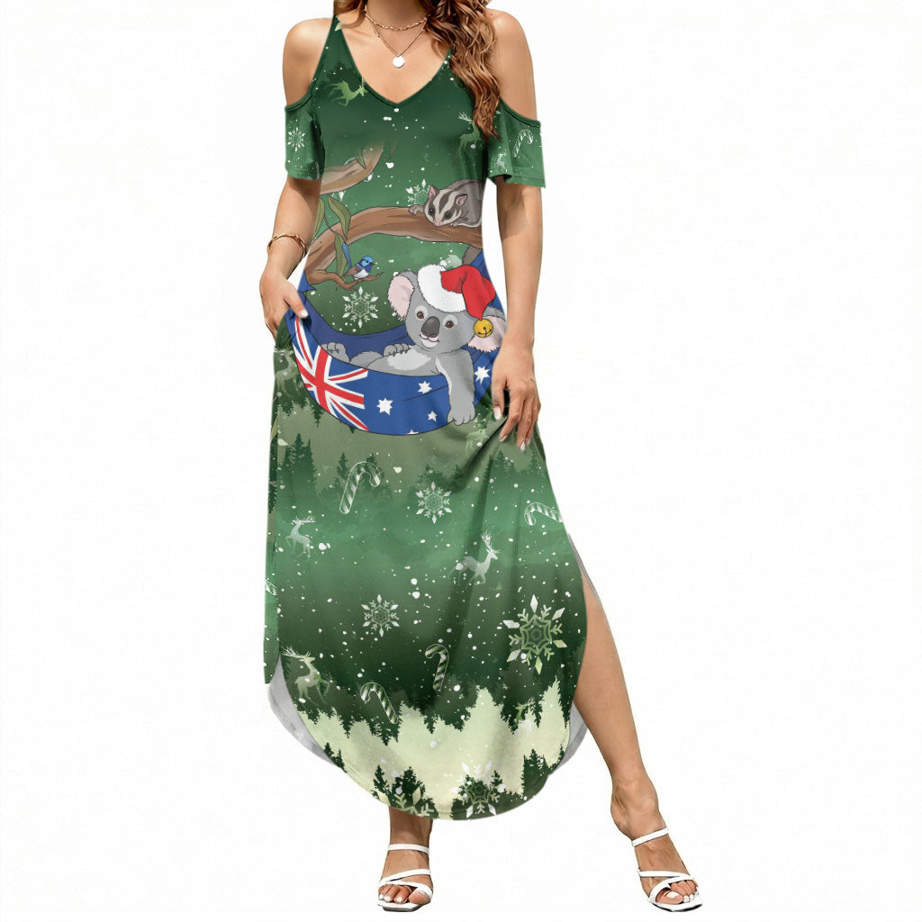Aussie Festive Koala Christmas Summer Maxi Dress Koala-ty Time Flag Hammock Green Style