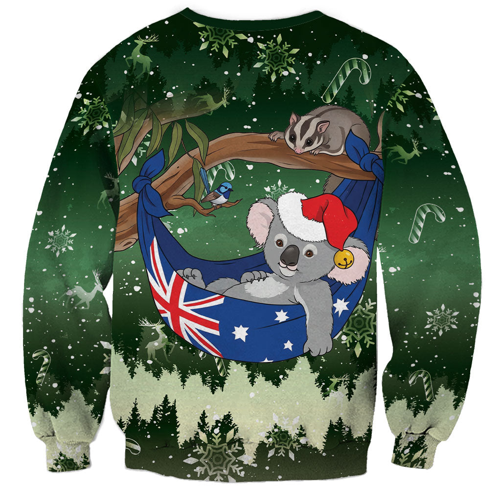Aussie Festive Koala Christmas Sweatshirt Koala-ty Time Flag Hammock Green Style