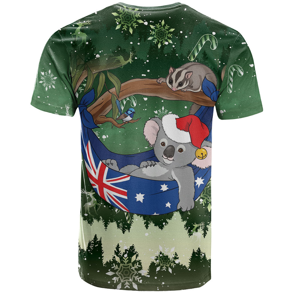 Aussie Festive Koala Christmas T Shirt Koala-ty Time Flag Hammock Green Style
