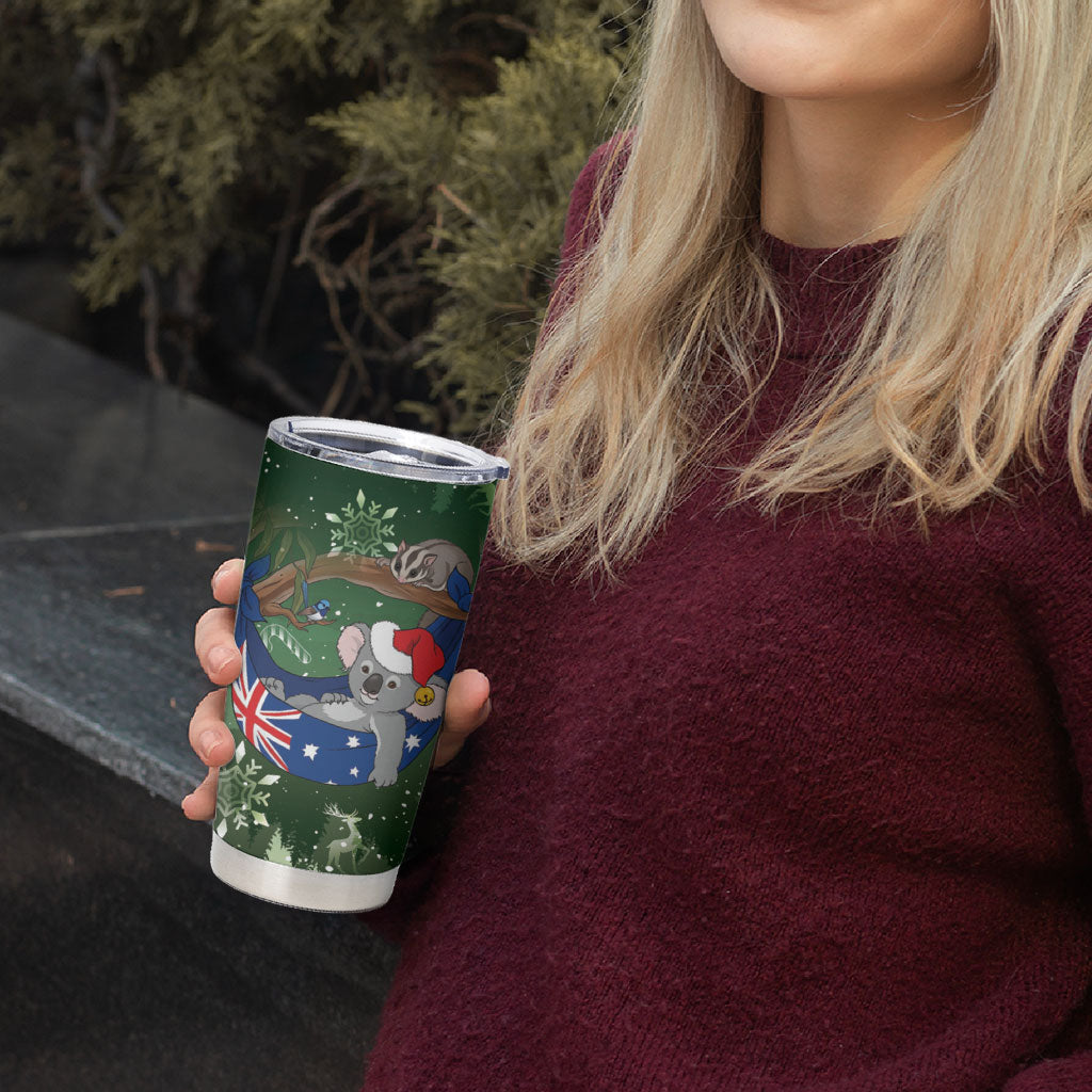 Aussie Festive Koala Christmas Tumbler Cup Koala-ty Time Flag Hammock Green Style