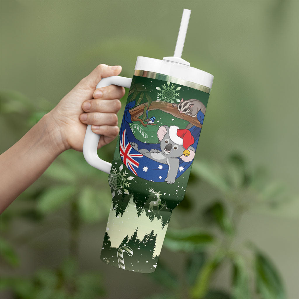 Aussie Festive Koala Christmas Tumbler With Handle Koala-ty Time Flag Hammock Green Style