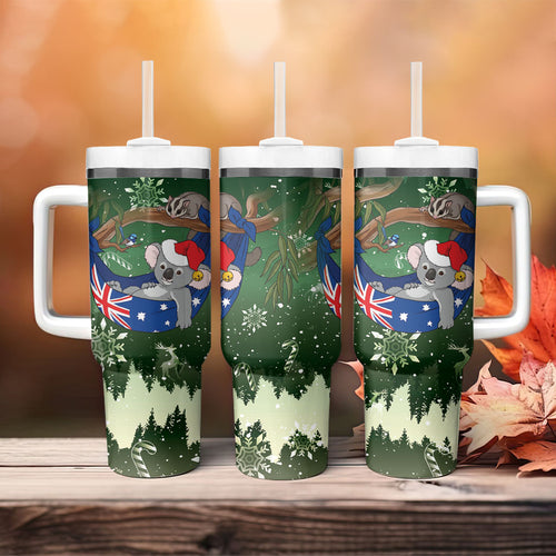 Aussie Festive Koala Christmas Tumbler With Handle Koala-ty Time Flag Hammock Green Style