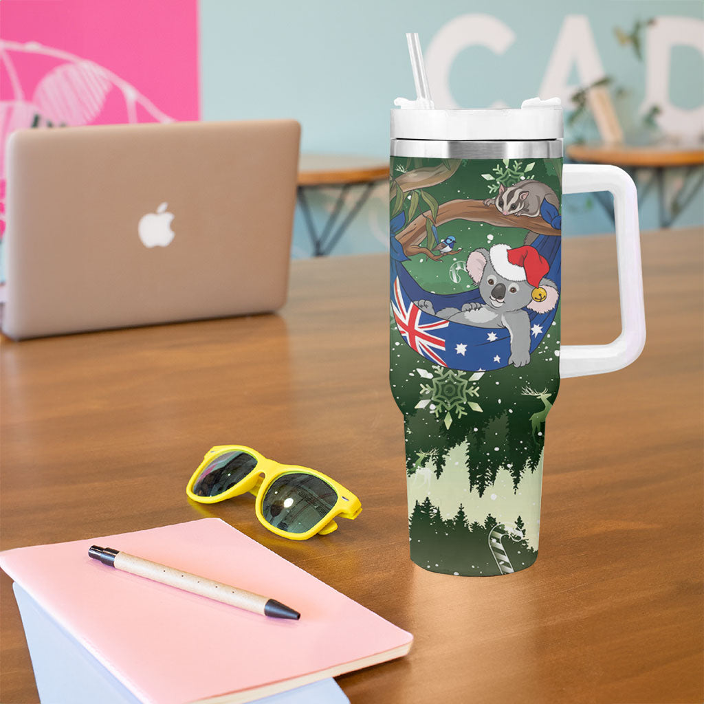 Aussie Festive Koala Christmas Tumbler With Handle Koala-ty Time Flag Hammock Green Style
