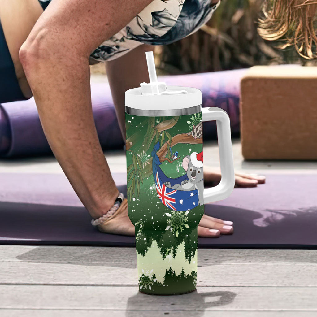 Aussie Festive Koala Christmas Tumbler With Handle Koala-ty Time Flag Hammock Green Style