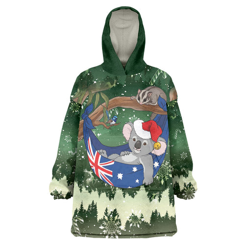 Aussie Festive Koala Christmas Wearable Blanket Hoodie Koala-ty Time Flag Hammock Green Style
