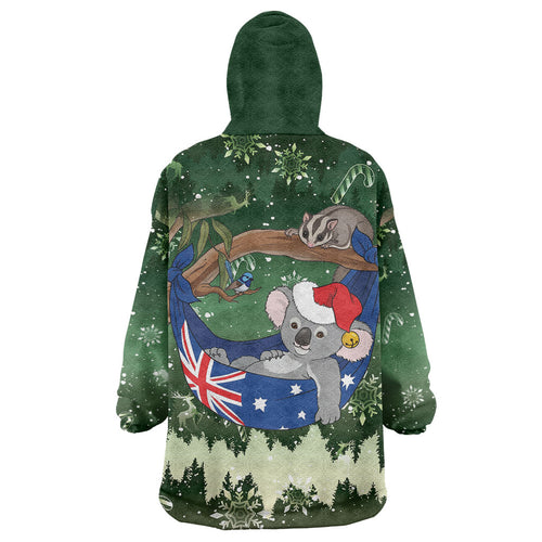 Aussie Festive Koala Christmas Wearable Blanket Hoodie Koala-ty Time Flag Hammock Green Style