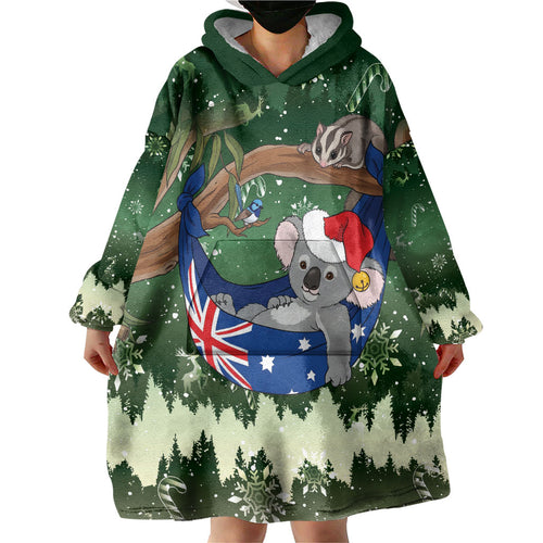 Aussie Festive Koala Christmas Wearable Blanket Hoodie Koala-ty Time Flag Hammock Green Style