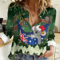 Aussie Festive Koala Christmas Women Casual Shirt Koala-ty Time Flag Hammock Green Style
