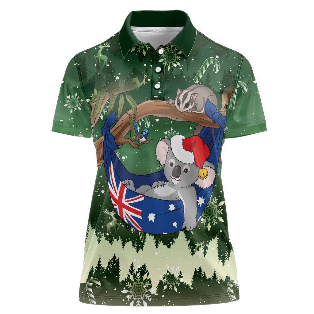 Aussie Festive Koala Christmas Women Polo Shirt Koala-ty Time Flag Hammock Green Style