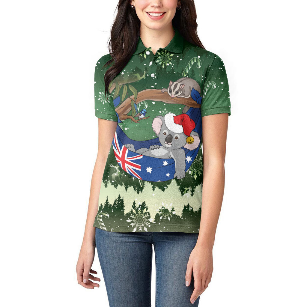 Aussie Festive Koala Christmas Women Polo Shirt Koala-ty Time Flag Hammock Green Style